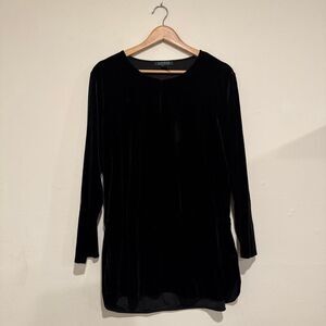 Lauren Ralph Lauren Crushed Velvet Long Sleeve Black Size XL Blouse